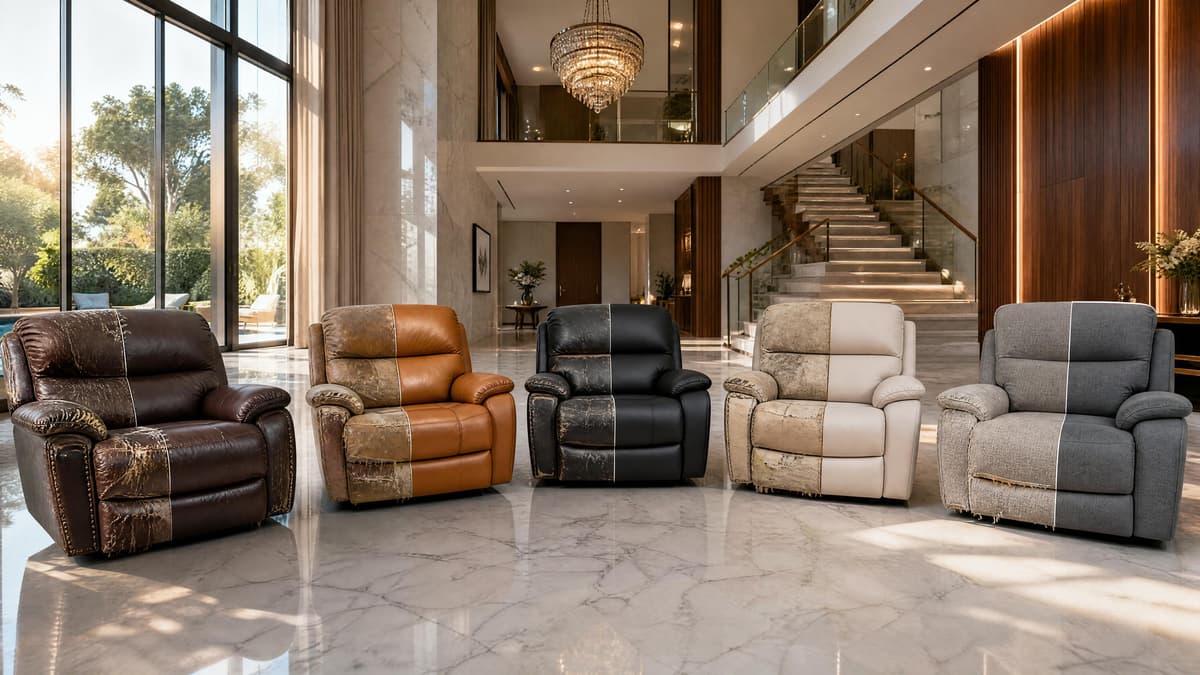 Recliner recliner repair before and after in Delhi — mechanism and upholstery restored to like-new condition by FurniRevive