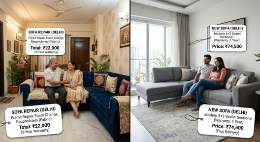 sofa repair vs buying new sofa cost comparison Delhi NCR 2026