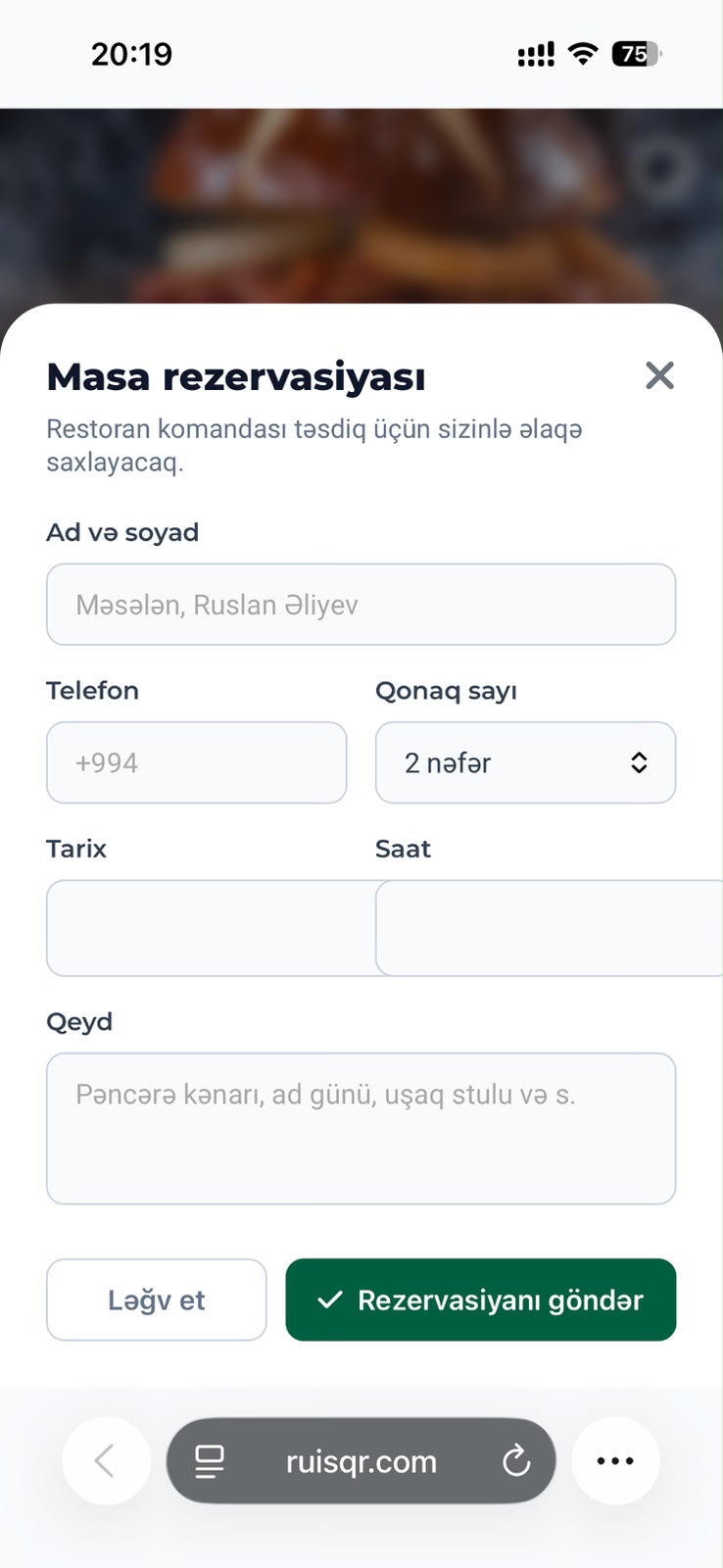 Masa Rezervasiyası