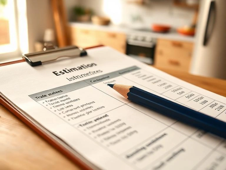 A detailed written estimate and cost scope document on a clipboard with a pencil for a residential building project in Berkshire.