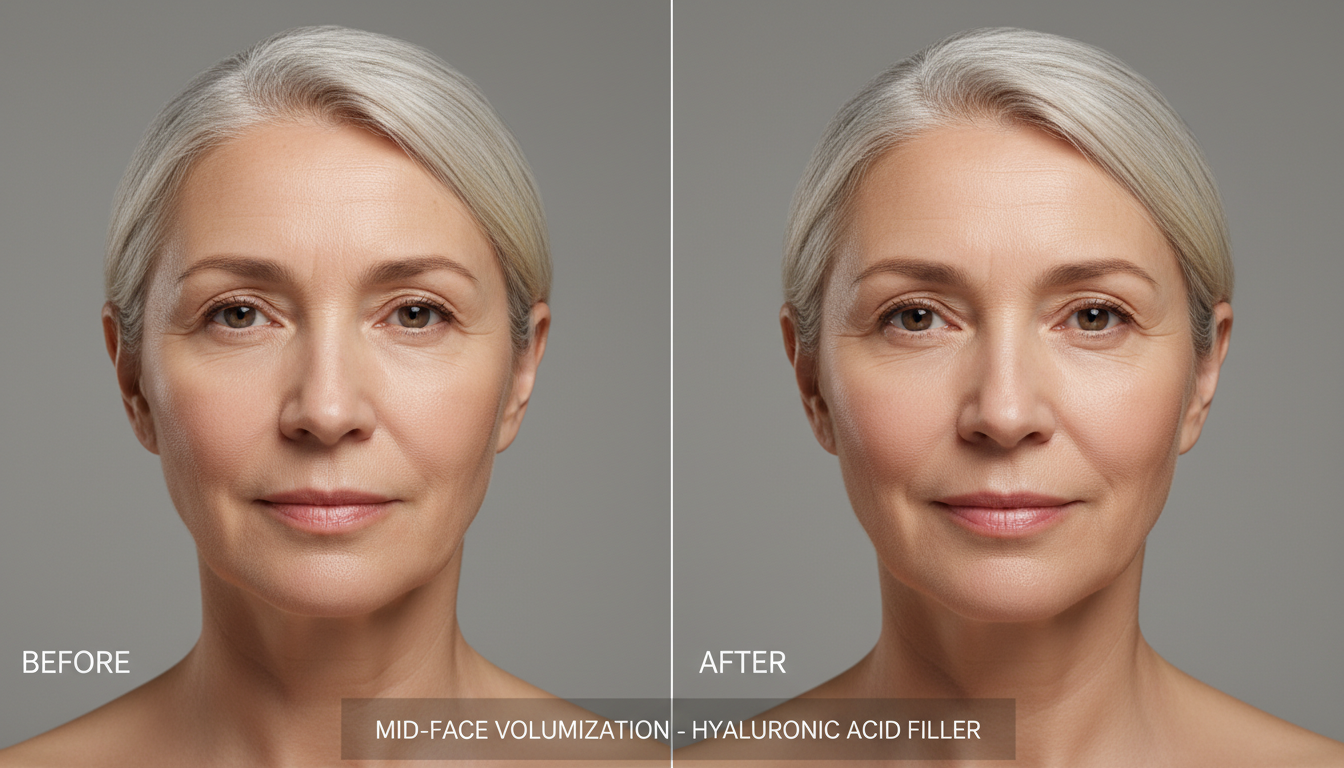 Mid-face volumization results - natural rejuvenation with hyaluronic acid filler