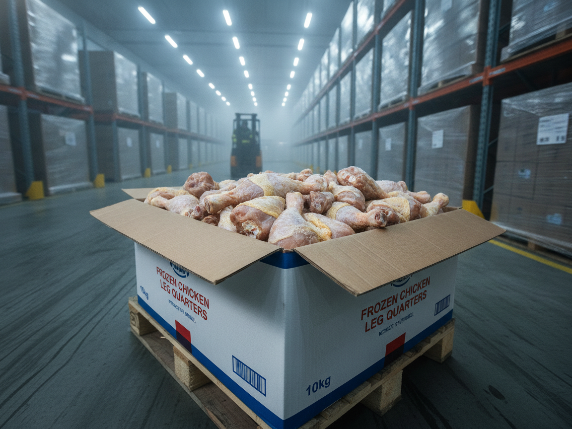 Open carton of frozen chicken