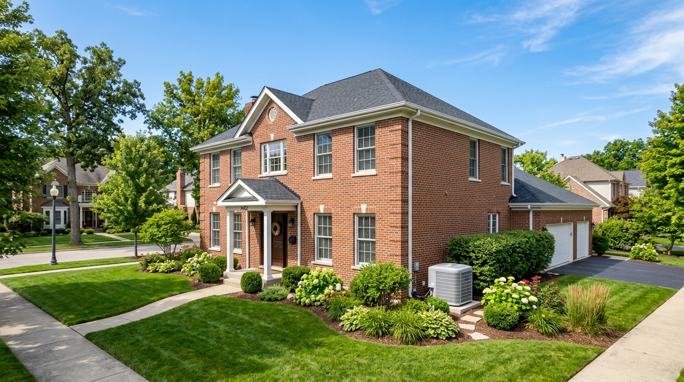 Suburban Chicago home with air conditioning unit — Engler Heating and Air Conditioning