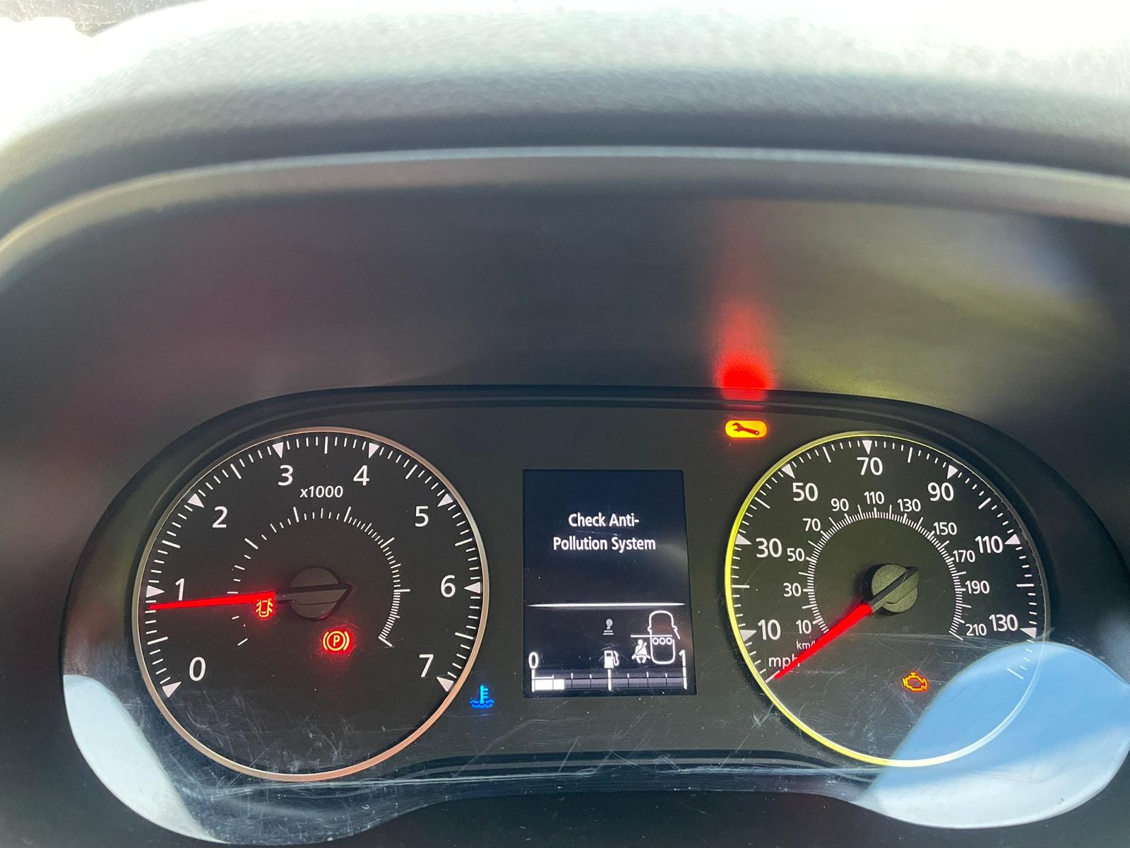 Renault Master dashboard showing AdBlue warning: “Check Anti-Pollution System”