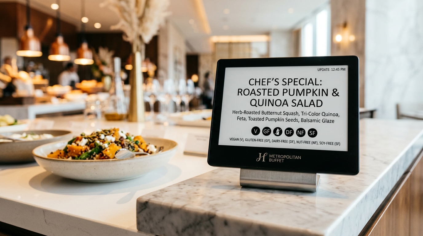 Electronic Buffet Labels & Digital Tent Cards | Hoteligy