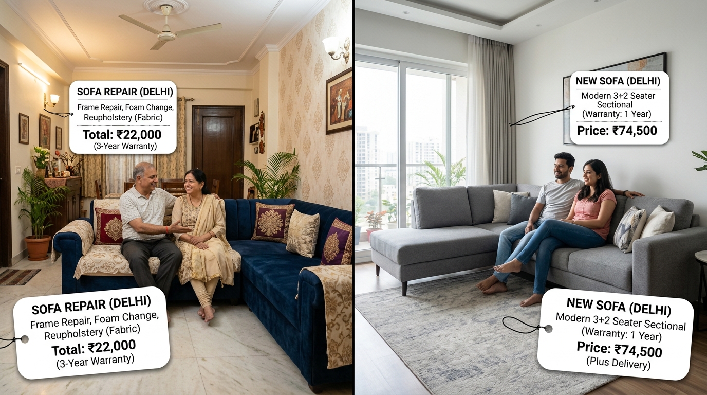 sofa repair vs buying new sofa cost comparison Delhi NCR 2026