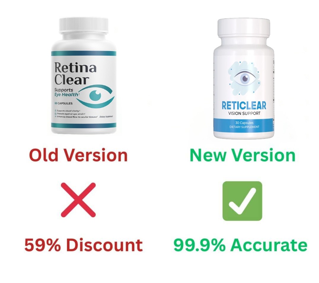 RetinaClear™ original bottle and the updated Reticlear™ Vision Support bottle