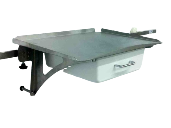 Etajeră metalică cu sertar pentru monitor medical