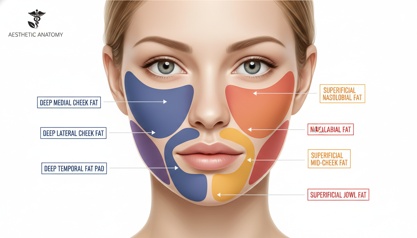 Facial fat pad compartments of the mid-face - deep and superficial layers