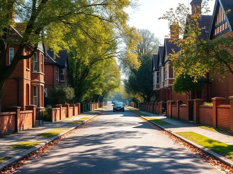 Tree-lined street of large Victorian and Edwardian red-brick houses in Ascot, Berkshire, representing the SL5 residential housing stock