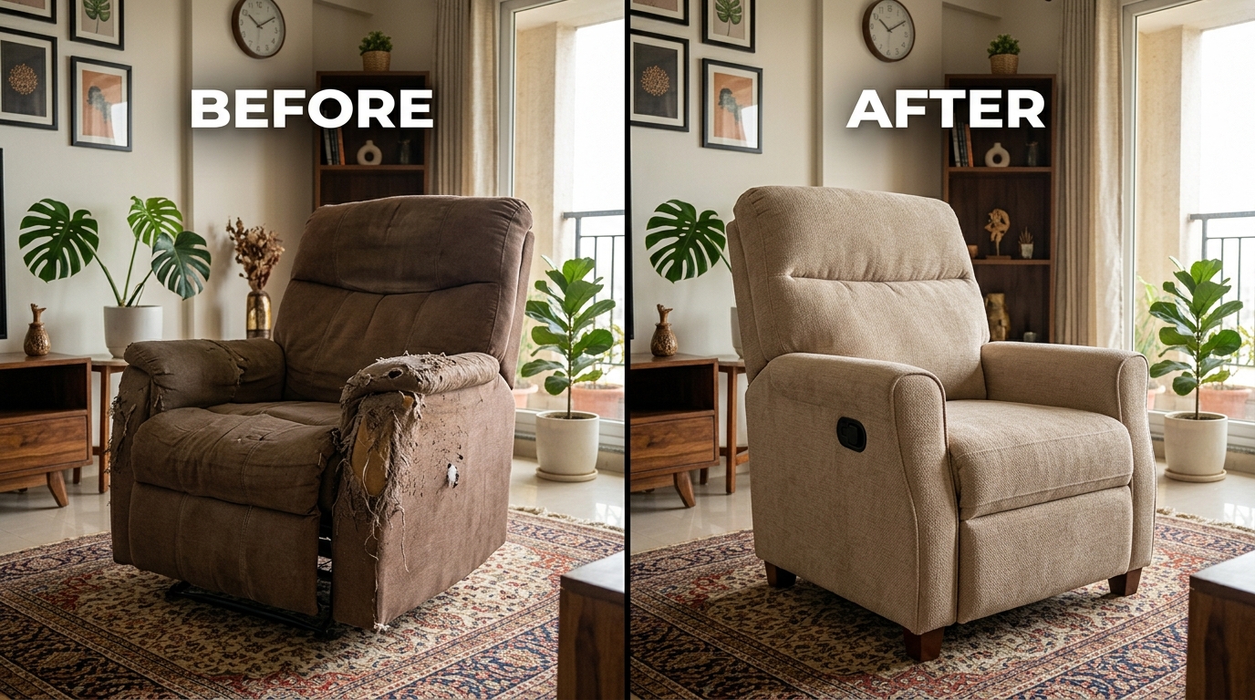 Recliner Repair technician at a customer's home in Central Delhi