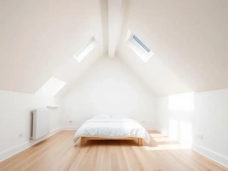 Completed Velux loft conversion bedroom in a Bracknell home, white walls and pitched ceiling, two roof windows flooding the room with natural light, oak engineered wood floor